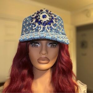 Elegant Blue Embellished Cap